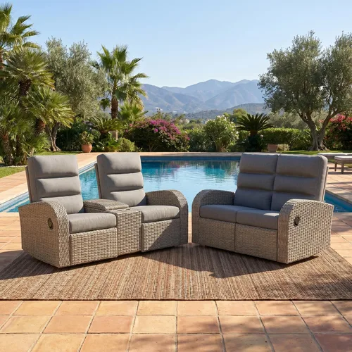 Vista 28 de LayinSun Sillón reclinable giratorio de mimbre de gran tamaño con respaldo ajustable y reposapiés, sillón reclinable para patio Gris