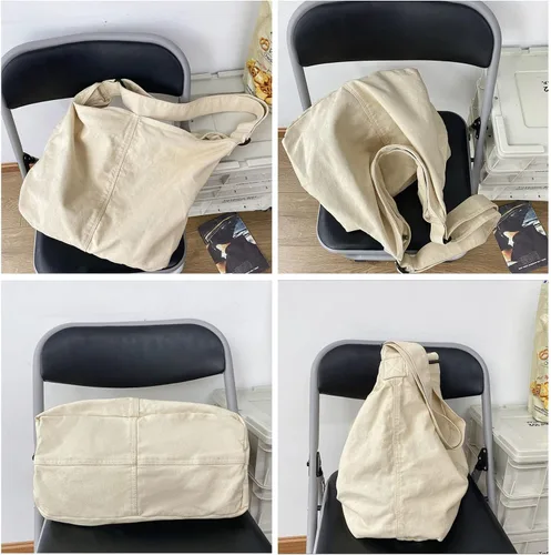 Vista 5 de Bolso de lona para mujer, bolso cruzado casual de gran capacidad, bolso de hombro casual para hombre y mujer