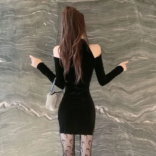 Vista 8 de Las mujeres chinas Cheongsam vestido ahueca hacia fuera sexy mini delgado lado Split soporte cuello ojo ojo negro bordado Qipao Bodycon