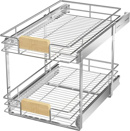 Vista 14 de LOVMOR Organizador de gabinete extraíble con mango de madera, 16½ pulgadas de ancho x 21½ pulgadas, organizador deslizante para cocina, despensa
