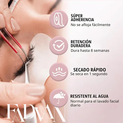 Vista 3 de FADVAN - Pegamento para extensiones de pestañas negro, secado rápido de 1 segundo, permanencia de 6-8 semanas, adhesivo profesional para pestañas