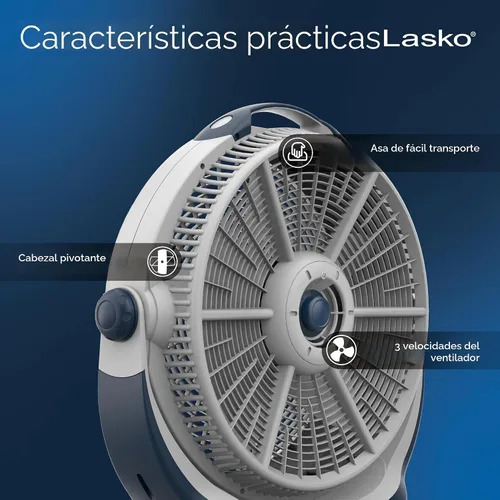 Vista 4 de Ventilador Lasko Wind Machine, ventilador circulador de aire con 3 velocidades, modelo 3300 de 20", gris