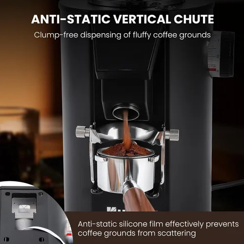 Vista 10 de Huanyu Molinillo de café comercial - Control de pantalla táctil, 8 ajustes de molienda, rebaba plana de 2.520 in, modos de dosificación dual