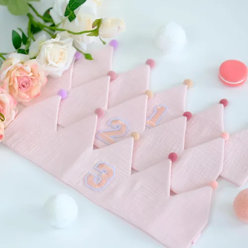 Vista 4 de Muslin Crown Hat First Years Birthday for Baby Girl Party Decoration Pink Headband Rosa
