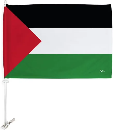 Vista 2 de Bandera de Palestina para ventana de coche, paquete de 2 unidades, bandera de Palestina para Carros, regalos pequeños, soporte para decoración