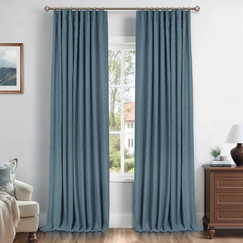 Vista 14 de INOVADAY Cortinas 100% opacas para dormitorio, cortinas opacas de color rosa bebé de 90 pulgadas de largo, cortinas opacas de lino con anillos