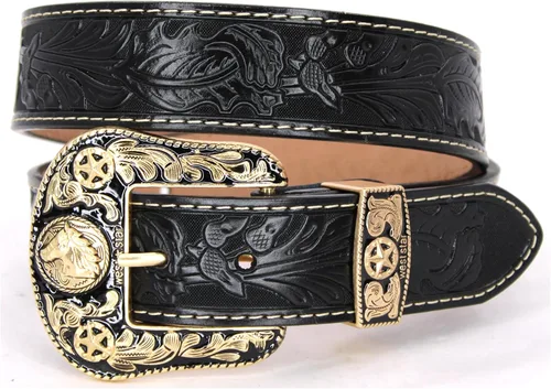 Vista 16 de Western Cowboy - Cinturón de cuero genuino con hebilla grabada, estilo country rodeo para hombre 8052 2cocodrilo Cf
