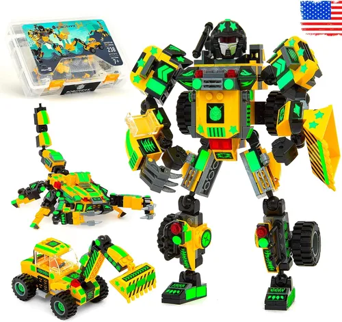 Vista 12 de JITTERYGIT Conjunto de juguetes de regalo con mech de robot del ejército, helicóptero militar creativo STEM, kit de bloques de construcción