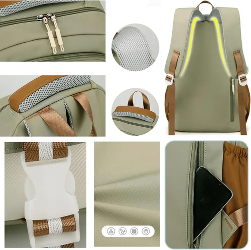 Vista 4 de Mochila Kawaii con bonitos accesorios colgantes, bolsa de viaje, grande, impermeable, informal, para mujeres y hombres, Verde, Mochila Kawaii