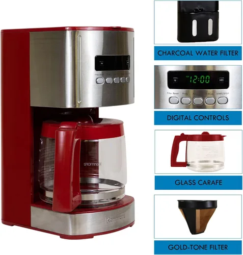 Vista 4 de Kenmore - Cafetera de goteo – Máquina de café programable de 12 tazas con jarra de vidrio, preparación regular y fuerte, apagado automático