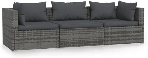 Vista 29 de 3-Seater Outdoor Rattan Sofa with Green Cushions, Brown PE Rattan Modular Design with Steel Frame, Five Back Pillows and Flat Surface for Drinks