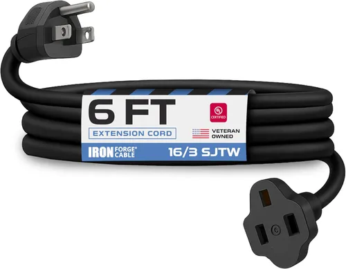 Vista 12 de Iron Forge Cable Paquete de 2 cables de extensión negros de 3 pies, cable de extensión de 16/3, 3 pies, 3 puntas, resistente a la intemperie, ideal