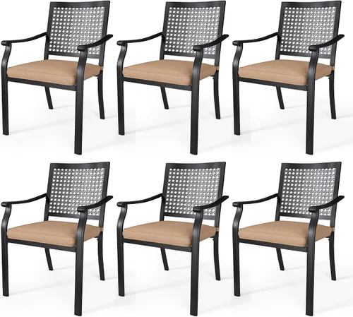 Vista 13 de MFSTUDIO Juego de 4 sillas de comedor apilables para patio, hierro forjado Patrón de red
