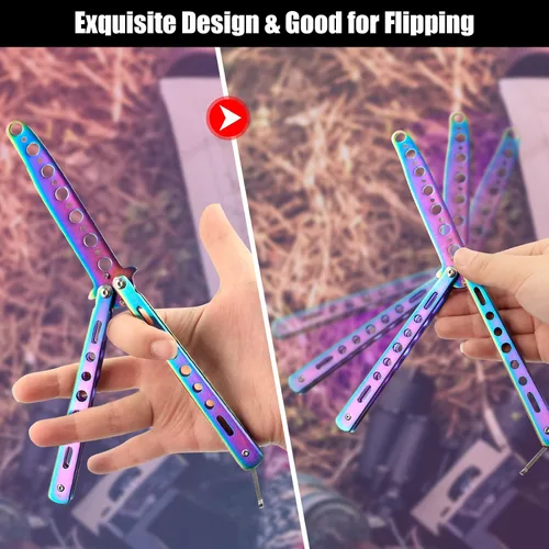 Vista 5 de MORDEN MS Herramienta de entrenamiento de dedos de práctica, herramienta Balisong plegable de metal de acero con pestillo para entrenar y practicar