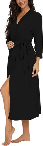 Vista 4 de VINTATRE - Bata de baño tipo kimono para mujer, larga, de punto, suave, ligera, con cuello en V, informal, ideal para dormir y descansar