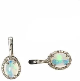 Vista 6 de Aretes ovalados con piedras preciosas de ópalo auténtico, con diamantes genuinos, idea de regalo para el día de San Valentín y Día de la Madre