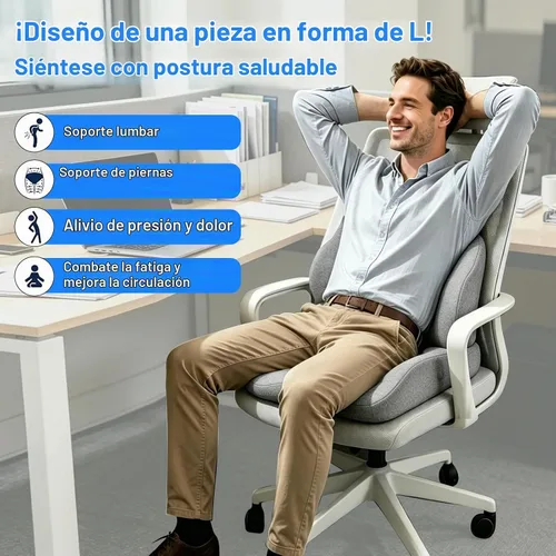 Vista 3 de Cojín de asiento de espuma viscoelástica con soporte lumbar para alivio del dolor de ciática y coxis, silla de oficina, silla de ruedas, asiento