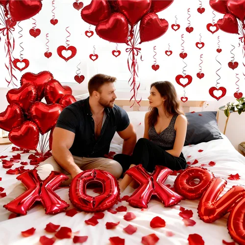 Vista 7 de 62 globos XOXO en forma de corazón rojo con decoración colgante de corazón para decoración de San Valentín, boda, fiesta
