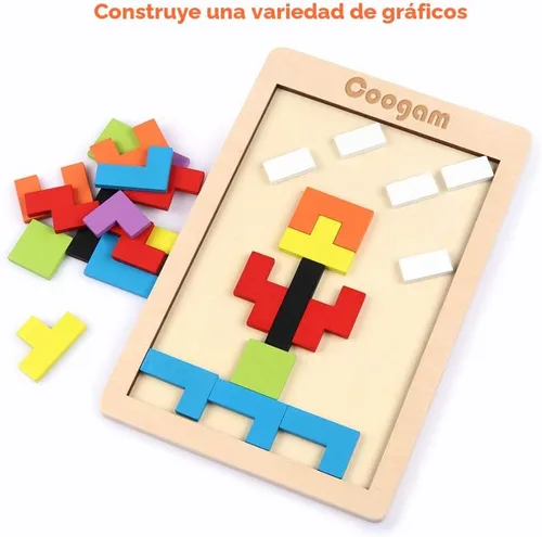 Vista 5 de Coogam Rompecabezas de Bloques de Madera Juguete de Acertijos Cerebrales Tangram Rompecabezas de Inteligencia Colorido Juego de Bloques Rusos 3D
