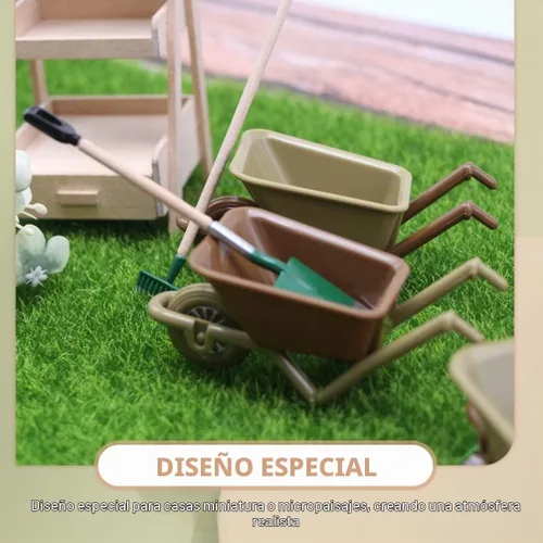 Vista 9 de Zerodeko Mini carretilla modelo 4 unidades de carretilla de juguete pequeña para accesorios de casa de muñecas, decoración de micro paisaje