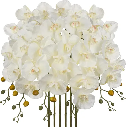 Vista 10 de DILATATA 6 tallos de orquídeas artificiales de 32 pulgadas, orquídea mariposa rústica, flores de phalaenopsis falsas para centros de mesa de bodas