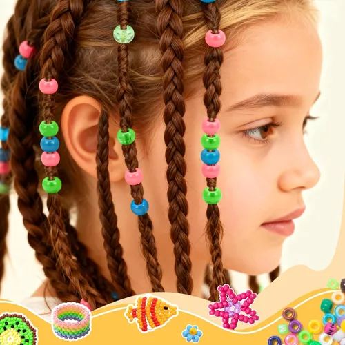 Vista 2 de 3600 cuentas de poni a granel, 24 colores surtidos, cuentas de plástico arcoíris para trenzar el cabello, pulseras de amistad, manualidades