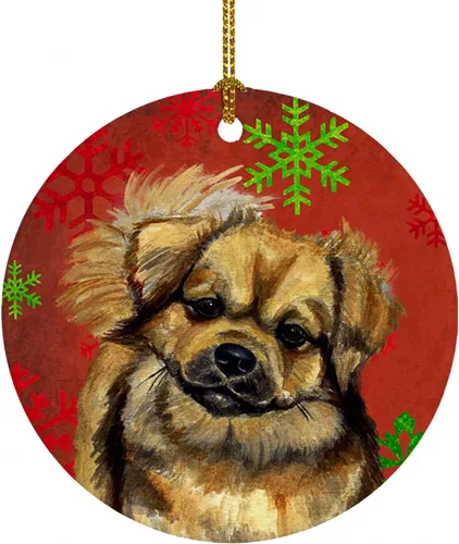 Vista 19 de Caroline's Treasures Affenpinscher - Adorno de cerámica para colgar en el árbol de Navidad con copos de nieve rojos y verdes, para el hogar