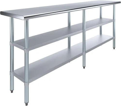 Vista 16 de Mesa de trabajo de acero inoxidable con 2 estantes Mesa de utilidad de metal Utilidad comercial y residencial NSF