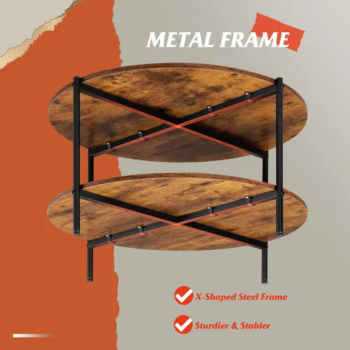 Vista 6 de WLIVE - Mesa de centro redonda, mesa de café pequeña de 32.6" con estante de almacenamiento, mesa de centro de madera de 2 niveles para sala