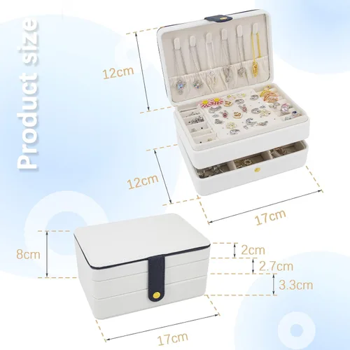 Vista 5 de KOOAAICCHI Joyero pequeño, organizador de joyas de viaje, cajas de joyería portátiles para mujeres y niñas, regalo de doble capa, soporte de joyería