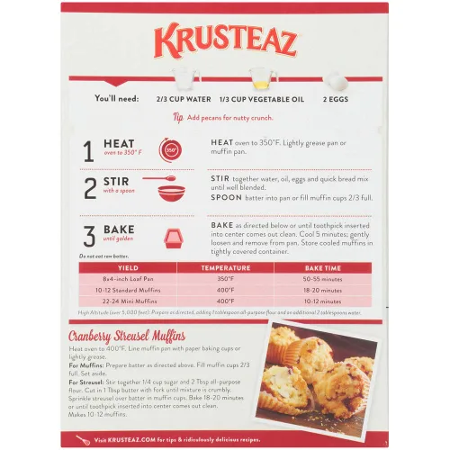Vista 4 de Krusteaz Mezcla rápida de pan de naranja y arándano, 18.6 onzas