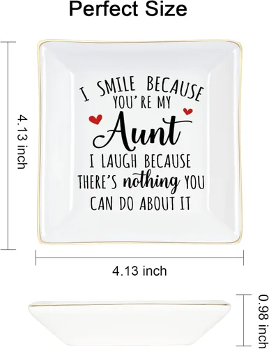 Vista 6 de Homlouue Regalos para tía de sobrina, sobrino, regalos para la mejor tía, regalo con texto en inglés "I Smile Because You Are My Aunt", bandeja