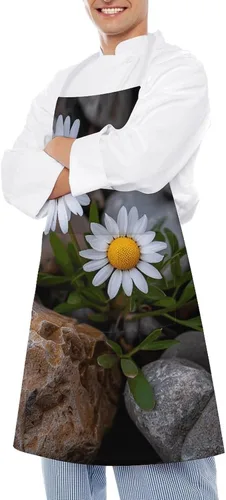 Vista 4 de Personalized Daisies And Rocks Adult Apron, Kitchen Cooking Aprons for Woman Man, Adjustable Bib Apron with Pocket for Baking, BBQ Crafting