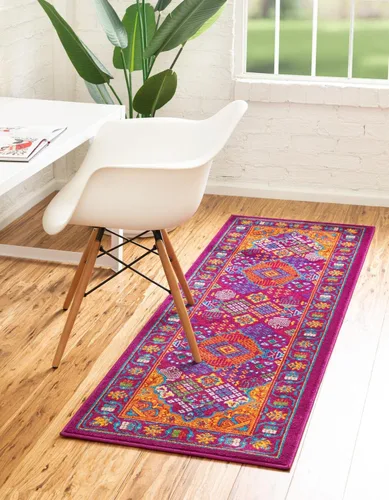 Vista 8 de Unique Loom Colección Calypso - Alfombra Trinidad (rectangular, 2 x 3 pies, fucsia/verde)