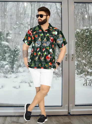 Vista 2 de LA LEELA Camisa de vestir de manga corta para hombre, diseño de Papá Noel, para vacaciones, hawaiano, de Navidad, para hombre