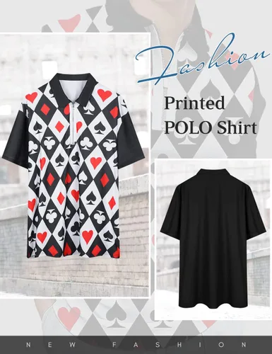 Vista 2 de Hodaweisolp Polo de golf con estampado de manga corta y cremallera para hombre