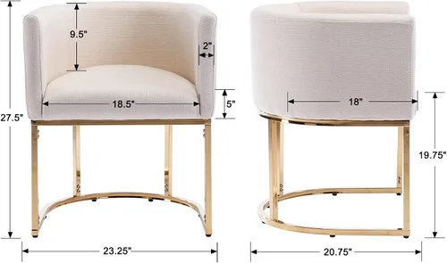 Vista 2 de RIVOVA - Silla de comedor color crema de mediados de siglo moderna con patas de metal dorado, silla de acento tapizada en lino para comedor, cocina