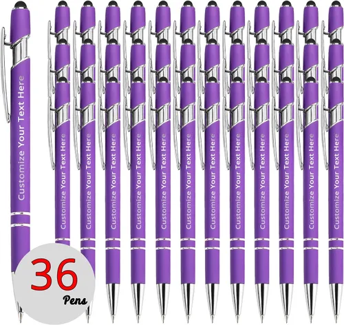 Vista 73 de Aolun Bolígrafo personalizado, bolígrafo grabado personalizado con lápiz capacitivo, 12 unidades, metal suave al tacto, introduce el nombre, Naranja