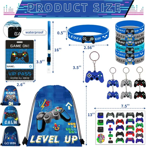 Vista 3 de 122 piezas de recuerdos de fiesta de videojuegos, recuerdos de fiesta de jugadores para niños, incluye bolsas con cordón de fiesta de videojuegos