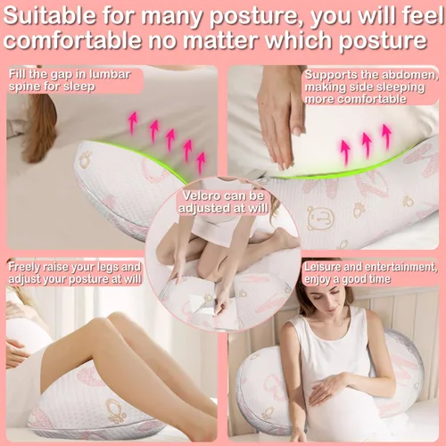 Vista 4 de Almohada de maternidad de embarazo para dormir, soporte para caderas, espalda, piernas, con funda desmontable y ajustable