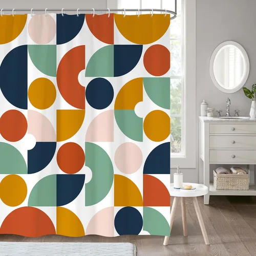 Vista 7 de zokyer - Cortina de ducha para niños, divertida y abstracta, de tamaño pequeño, con lunares, geométrica, de color, única, estrecha, para baño