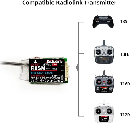 Vista 5 de Radiolink R8SM 2.4G 8 canales Mini receptor SBUS/PPM Control de largo alcance para FPV Micro Drone, Quadcopter, compatible con transmisor RC T8FB/T8S