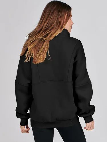 Vista 4 de ANRABESS Sudaderas de forro polar con media cremallera para mujer, de gran tamaño, con cremallera de un cuarto, ropa de moda para otoño de 2024