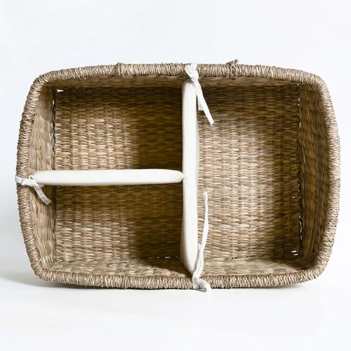 Vista 6 de Organizador de pañales de mimbre para bebé, cesta tejida de hierba marina con asas, cesta de pañales con divisores (rectangular)