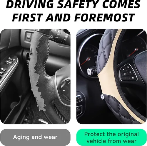 Vista 4 de Funda de Cuero para Volante de Automóvil de 15 Pulgadas, Accesorios Automotrices Elástica Transpirable Antideslizante Protector de Volante Suave se