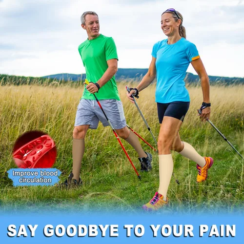 Vista 4 de FuelMeFoot 6 pares de calcetines de compresión para mujeres y hombres, 15-20 mmHg, soporte graduado hasta la rodilla, calcetines para enfermeras