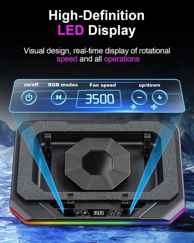 Vista 5 de MOUNT PRO Almohadilla de refrigeración para laptop para juegos, soporte enfriador RGB para laptop con potente turbofán (3500 RPM), almohadilla
