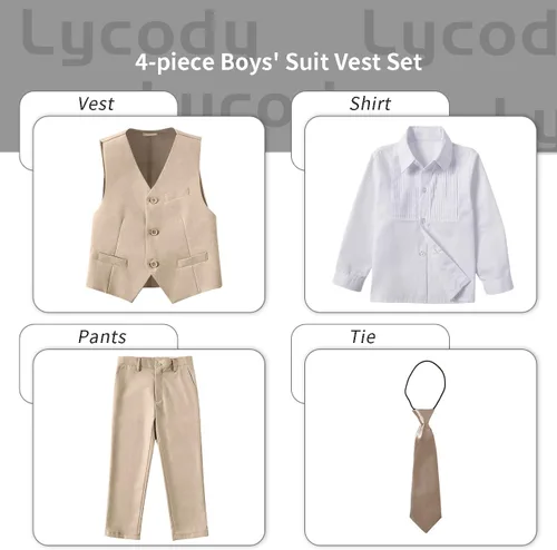 Vista 31 de Conjunto de chaleco para niños, trajes formales, trajes de boda, ropa de vestir
