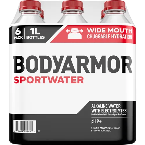 Vista 6 de BODYARMOR SportWater Agua alcalina, agua embotellada de alta alcalina, pH 9+, 1 litro (paquete de 6), paquete de agua refrescante con electrolitos
