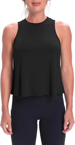 Vista 2 de Mippo - Camiseta sin mangas de entrenamiento para mujer, estilo ombliguera con vuelo, atlética